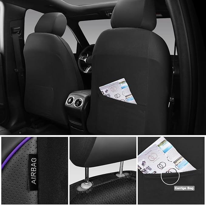 CAR PASS Comfortable 3D Foam Mesh Leather Car Seat Covers Full Sets, Air Cool Mesh Breathable Seat Covers for Car, Universal 5 Seats Fit for SUV Truck Sedan Automotive, Airbag Compatible,Black Purple