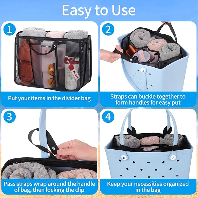 Dry and wet separation,Beach Bags Organizer Insert Compatible with Original XL Bogg Bag,Lightweight Mesh Divider Pouch Insert for Bogg Bag Accessories, 18" x 8.3" x 12.2" Beach Tote Bags