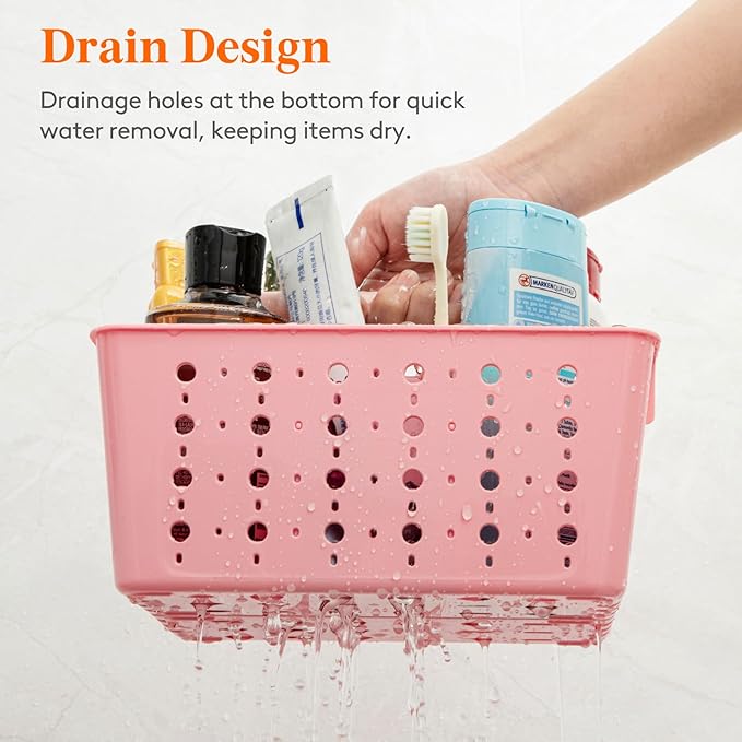 Lifewit Shower Caddy Portable, Plastic Bathroom Organizer with Handle and Holes, Hard Cleaning Basket for Toiletry Storage, College Dorm Essentials, Pink, 3 Packs