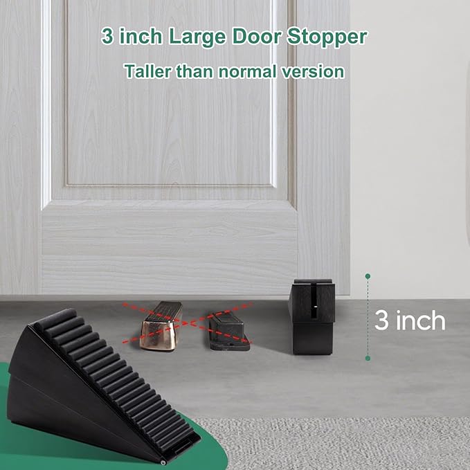 Heavy Duty Door Stopper, Up to 3 in Tall Door Stop Wedge, Large Door Stoppers for Bottom of Doors, Adjustable Height Suits Any Heavy Gate Gap