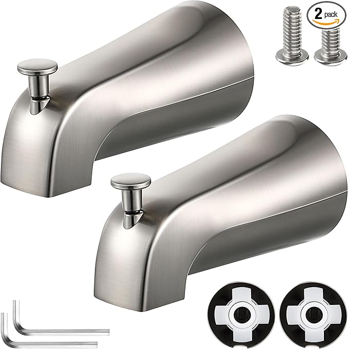 Enhon Slip on Tub Spout with Diverter, Compatible with American Standard 8888026.002 Tub Spout, Bathroom Bathtub Faucet, Fits 1/2 Copper Water Tube(5/8 Dia), 5/32 Hex Wrench(Brushed Nickel,2)