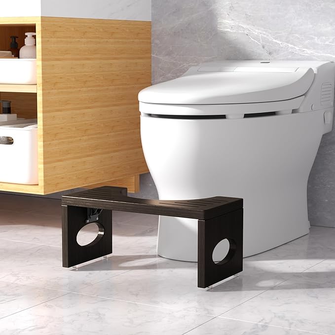 7 Inch Bamboo Toilet Stool, Foldable Poop Stool, Bathroom Step Stool Squat (Brown)