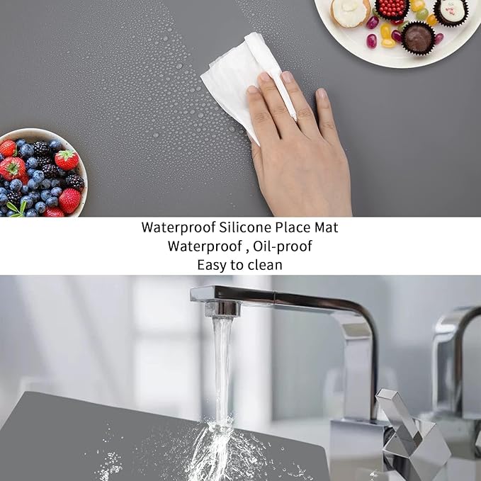 Extra Large Silicone Table Mat, Genuine Food-Grade Silicone Mat for Crafts Kids Dinner Placemat Desk Countertop Waterproof Protector Heat Insulation Kitchen Pastry Rolling Dough Pad (Dark Gray)