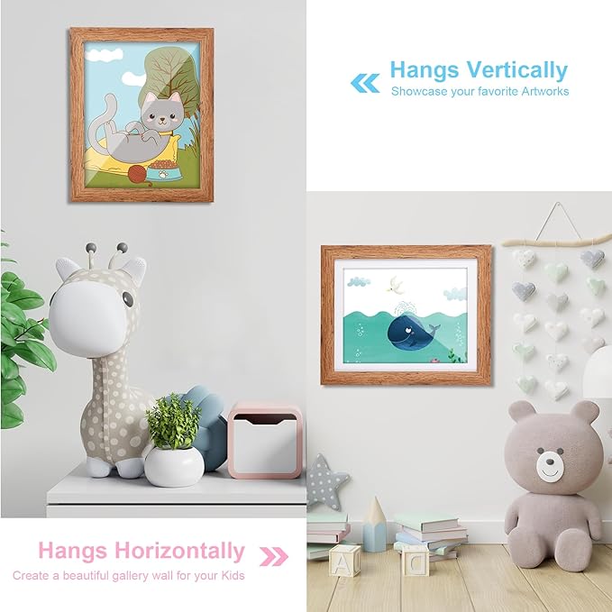 [2 Pack] Kids Art Frames, 10x12.5 Front Opening Kids Artwork Frames Changeable,Dark Woodgrain Artwork Display Storage Frame for Wall, Holds 50 Pcs, for 3D Picture, Crafts, Children Drawing, Hanging