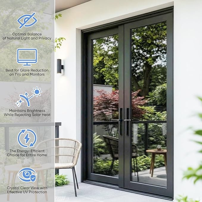 SUNBABY One Way Privacy Film Heat & UV Blocking, Static Cling No Glue Renter Friendly Cover for Home Bedroom, Office & Sliding Glass Door, 35.4 x 78.7 Inch with 3 Tools, Silver