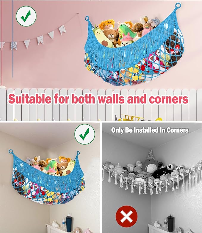 Stuffed Animal Hammock - Extra Large 56'' Long, Stuffed Animal Storage, stuffed animal Holder net, Hammock Large, Storage Hanging Organizer - Peacock blue