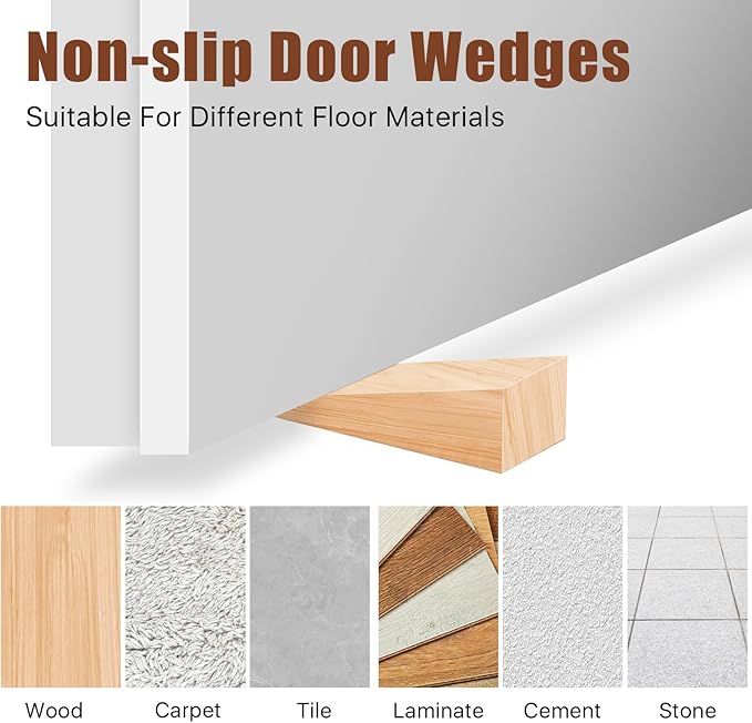 10 Pcs Wooden Door Stoppers, Non-Slip Wedges for Bottom of Door, Triangle Blocks for Chair Caning, Firefighter Door, Home, Office