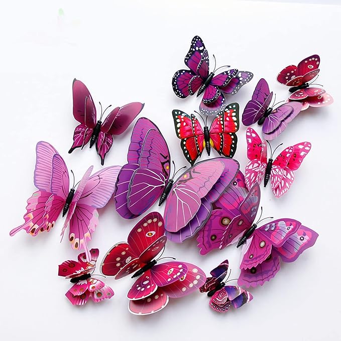 OPSEAM Butterfly Wall Decor 24/48 PCS, 3D Butterflies Stickers for Party Decorations with Magnets (Purple, 48)