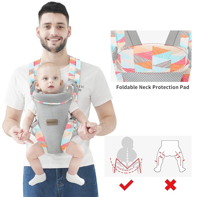 Ocanoiy Baby Wraps Carrier, Ergonomic Baby Carrier Newborn to Toddler, Cozy Baby Front and Back Carrier for 7-45lbs (Colorful)