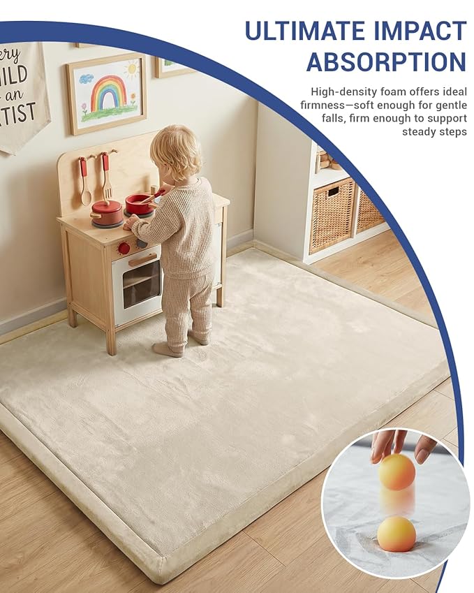Thick Foam Baby Play Mat for Floor,50x50x1.3" Playpen Mat,Soft Padded Tummy Time Cushion Mats,Non-Slip Nursery Rug for Toddler Kids Playroom(Beige)