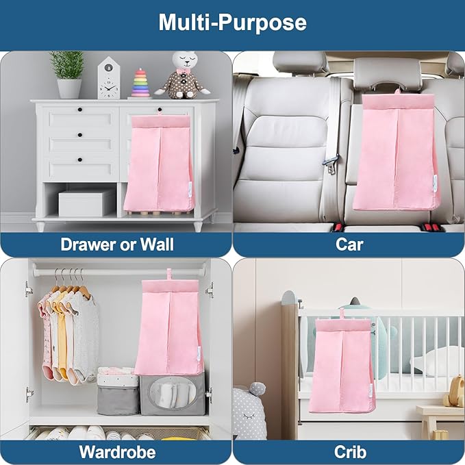 SPRINGSPIRIT Diaper Stacker Caddy Organizer Easy Access & Dustproof Portable Hand Free Diaper Holder for Adults or Nursery, Machine Washable Pink