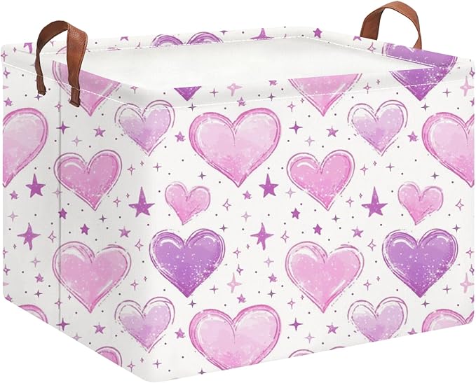HKEC Rectangle Storage Basket with Handles,Collapsible Storage Bin,Books Box,Gift Basket(Dreamlike Love)