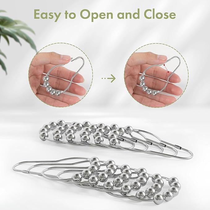 Amazer Shower Curtain Hooks, Decorative Shower Curtain Hooks Rust Proof Stainless Steel Shower Hooks, Shower Hooks for Shower Bathroom Rods Set of 24, Polished Chrome