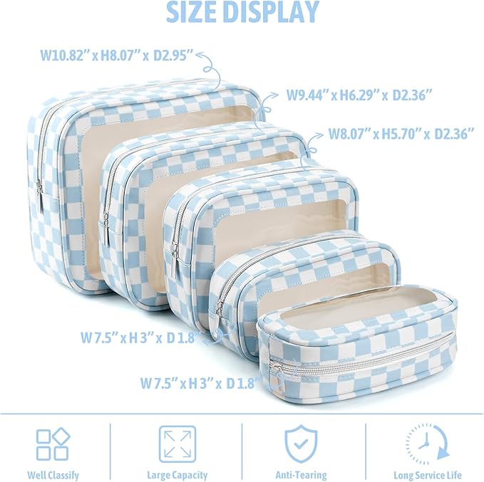 5PCS Diaper Bag Organizer Pouch Set, TSA Approved Toiletry Bag，Clear Waterproof TPU Makeup Bag Set Travel Organizer Bags for Women and Kids