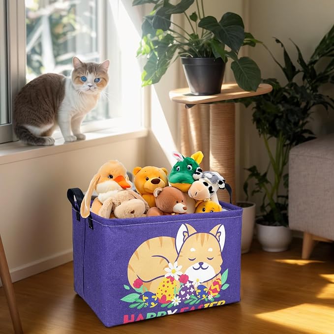 ASKETAM Cat Easter Basket for Kid Large Empty Easter Bunny Eggs Décor Storage Basket (Cat)