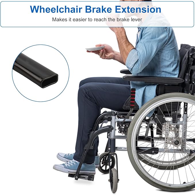 2Pcs Wheelchair Brake Extenders, Anti-Slip Soft Wheelchair Handle Extenders, Transport Chair Reclining Parts Chair Accessories for Elderly Disabled Handle Extension Wheel Chair Accessories (Black)