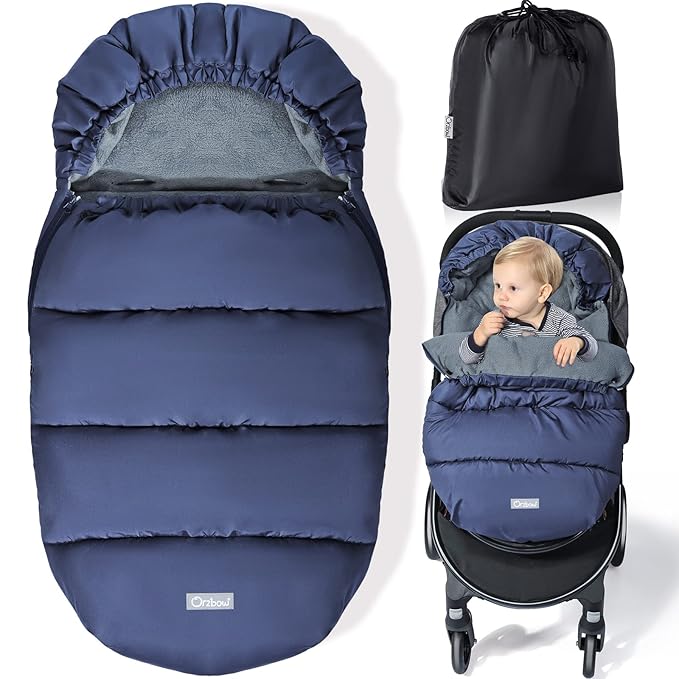 Orzbow Universal Stroller Bunting Bag, Winter Baby Footmuff for Strollers, Warm Coral Fleece Stroller Winter Cover for Cold Weather, Waterproof & Windproof, Baby Essentials Must Have, Blue