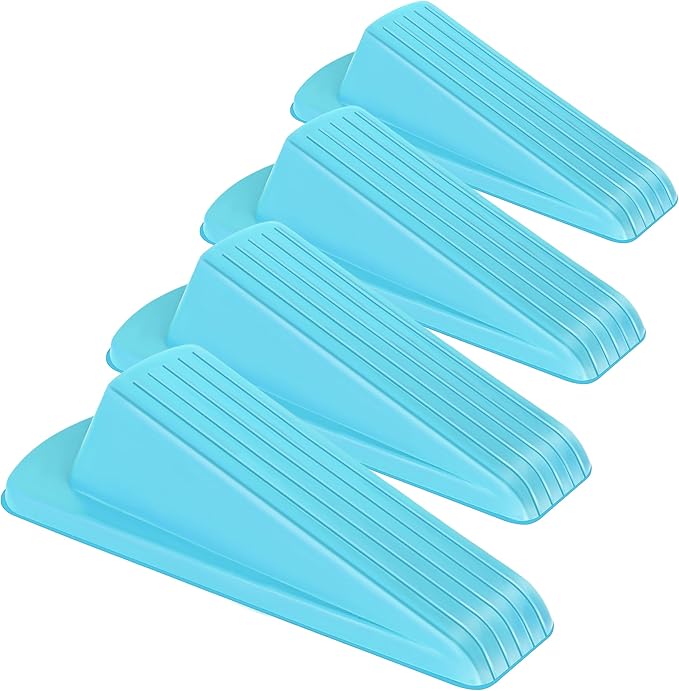 4 Pack Premium Rubber Door Stoppers Wedge, Door Stops for Carpet Heavy Duty Door, for Bottom of Door on Tile, Concrete, Carpet, Wooden Floor (Blue)