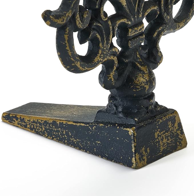 Art Nouveau Door Stopper Wedge for Bottom of Door, Decorative Cast Iron Floor Door Stop, Antique Bronze