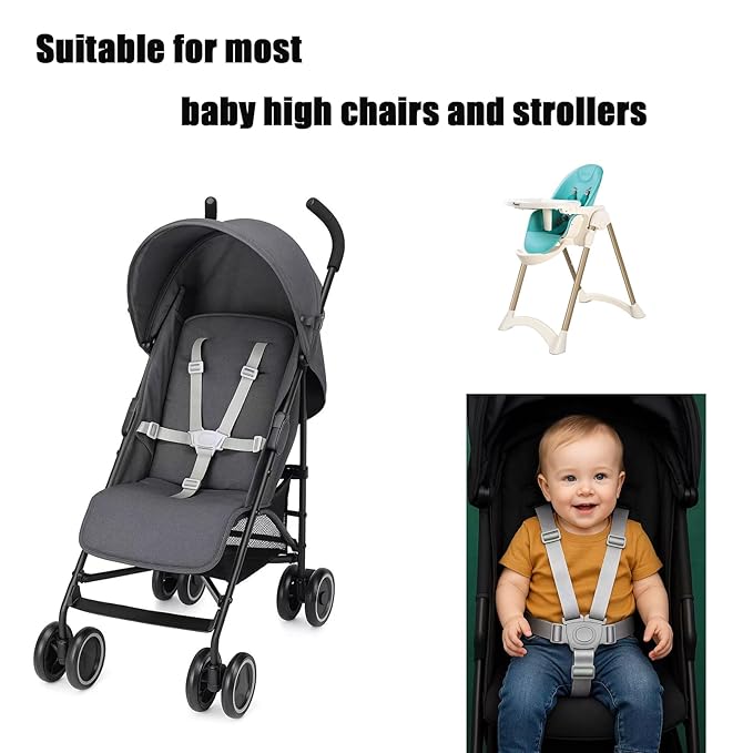 PandaEar High Chair Straps, Adjustable Baby Highchair 5 Point Harness Replacement, Universal Secure Toddler Booster Seat Belt for Infant Eating Chair Accessories (Grey)