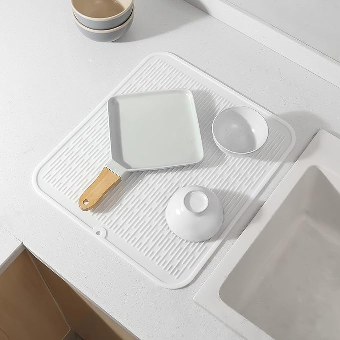MicoYang Silicone Dish Drying Mat for Multiple Usage,Easy clean,Eco-friendly,Heat-resistant Silicone Mat for Kitchen Counter or Sink,Refrigerator or Drawer Liner White 2XL 24 inches x 18 inches