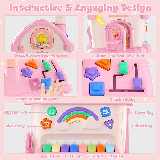 Toys for 1 Year Old Girl Gifts, Musical House Learning Toddler Toys with Story, Letter, Games 1st First Birthday Gifts for Girls 6-12 12-18 Months