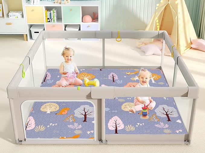 50 x 50 Play Mat for Baby Playpen Tummy Time Mat, Non-Slip Washable Baby Playpen Mat, Baby Crawling Mats for Floor, Portable Travel Large Play Mats for Toddlers and Infants