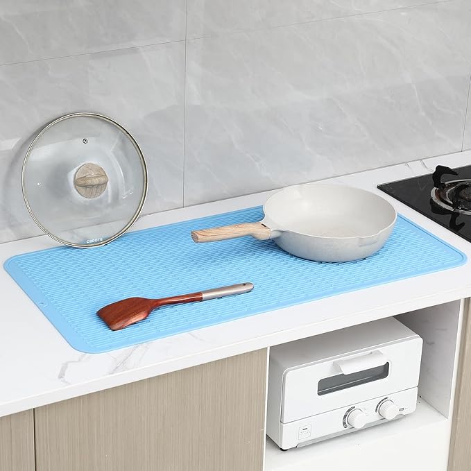 MicoYang Silicone Dish Drying Mat for Multiple Usage,Easy clean,Eco-friendly,Heat-resistant Silicone Mat for Kitchen Counter or Sink,Refrigerator or Drawer Liner Light Blue 5XL 36inches x 18inches