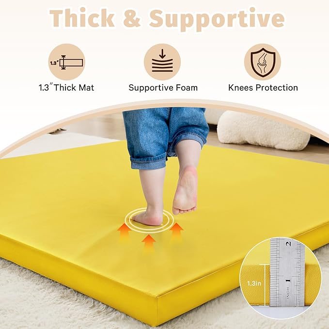 Waterproof Baby Play Mat for Floor 1.3"Thick Memory Foam 47 * 47 Cushion Playpen Playmat Tummy Time Crawling Mat Nursery Rug Pad Mattress Create Soft & Safe Area for Infants,Toddler,Kid,Yellow