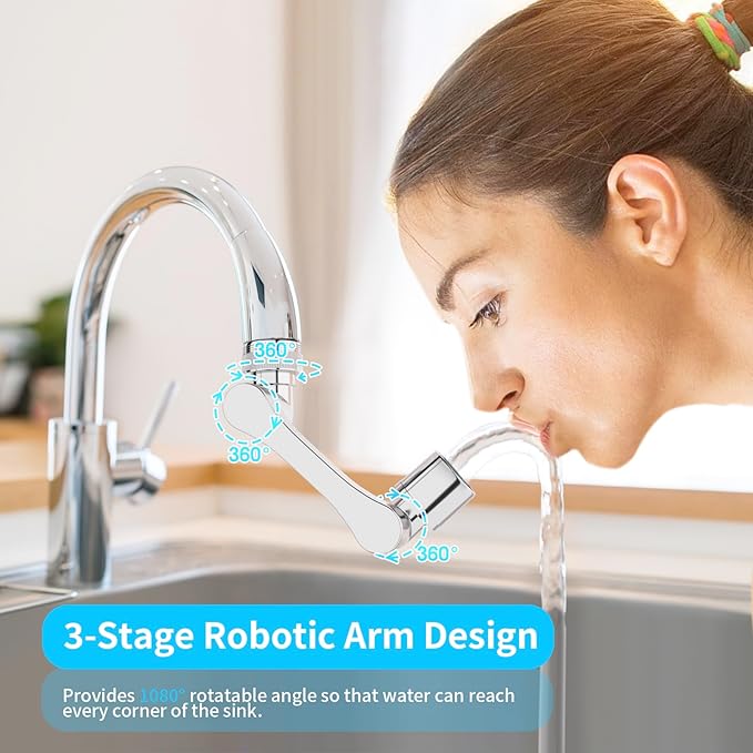 Longing Home 1080° Swivel Faucet Extender, Heavy Duty Rotating Sink Extension, Universal Swivel Multifunctional Robotic Arm, Rotating Splash Filter Extension Faucet Aerator for Kitchen Bathroom-4 Pcs