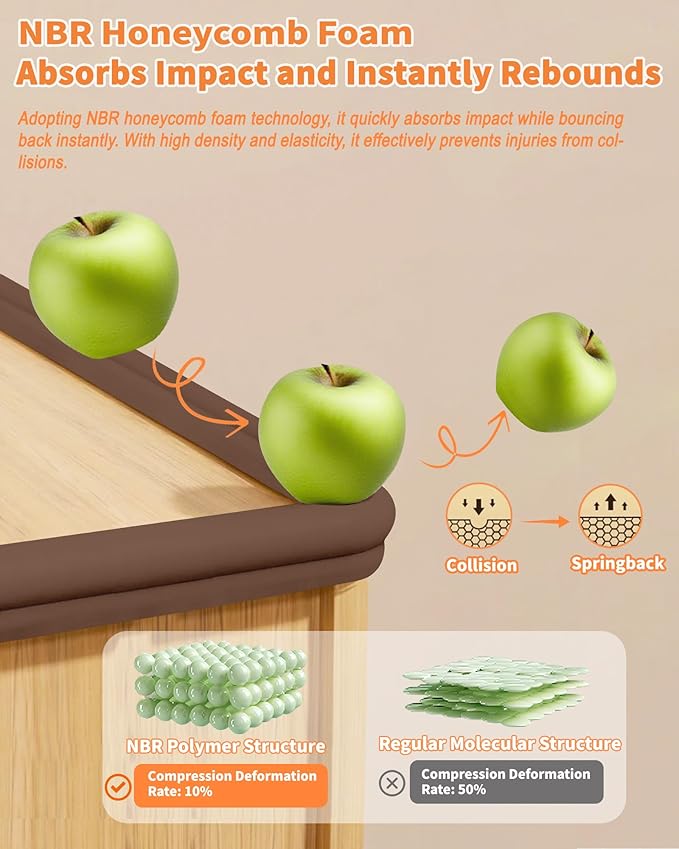 QYV Edge Corner Protector Baby Proofing, 6.56FT 0.6'' Thicken L-Shape Furniture Fireplace Safety Bumper Guard with 6 Corners, Pre-Taped, Soft NBR Rubber Foam, Table Edge Protector for Baby (Coffee)