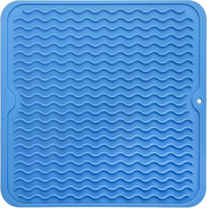 MicoYang Silicone Dish Drying Mat for Multiple Usage,Easy clean,Eco-friendly,Heat-resistant Silicone Mat for Kitchen Counter or Sink,Refrigerator or Drawer liner Lichen BlueL M 12 inches x 12 inches
