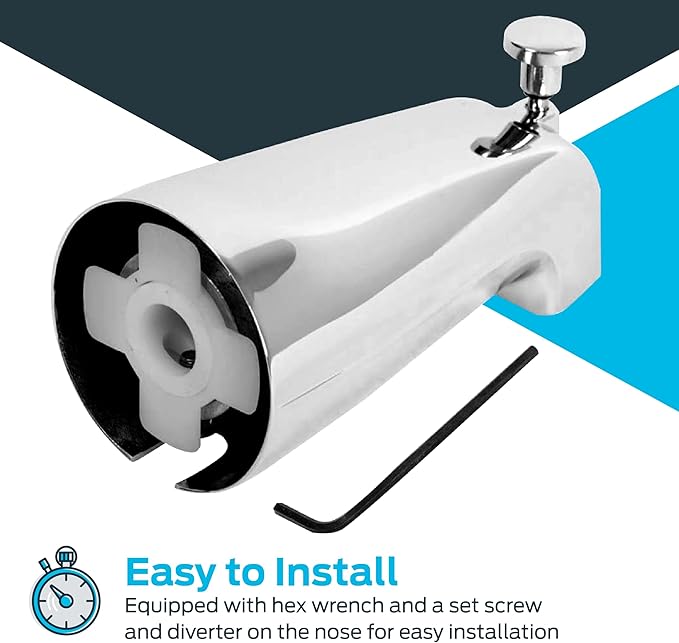 EZ-FLO 5-3/8 Inch Slide-On Zinc Bath Tub Diverter Spout with Hex Wrench and Set Screw, 1/2-inch Copper Pipe, Chrome, 15089
