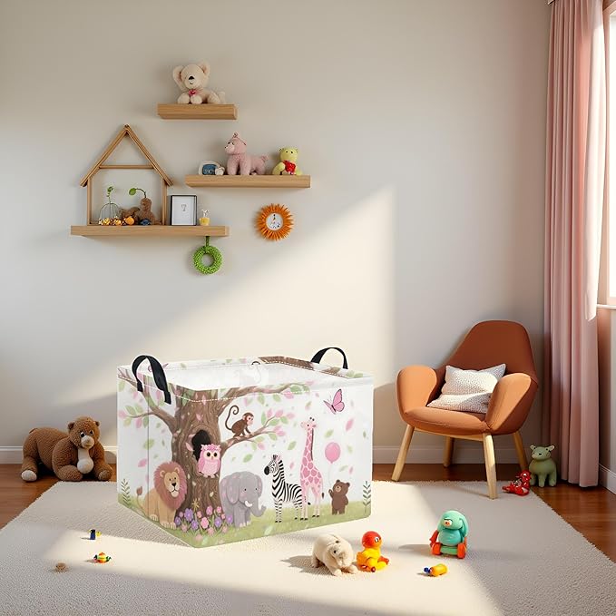 TIBAOLOVER Rectangular Baby Kids Storage Basket for Home Kitchen Girls Cute Storage Bin Organizer Shelf Book Room Decor(Pink Animal)