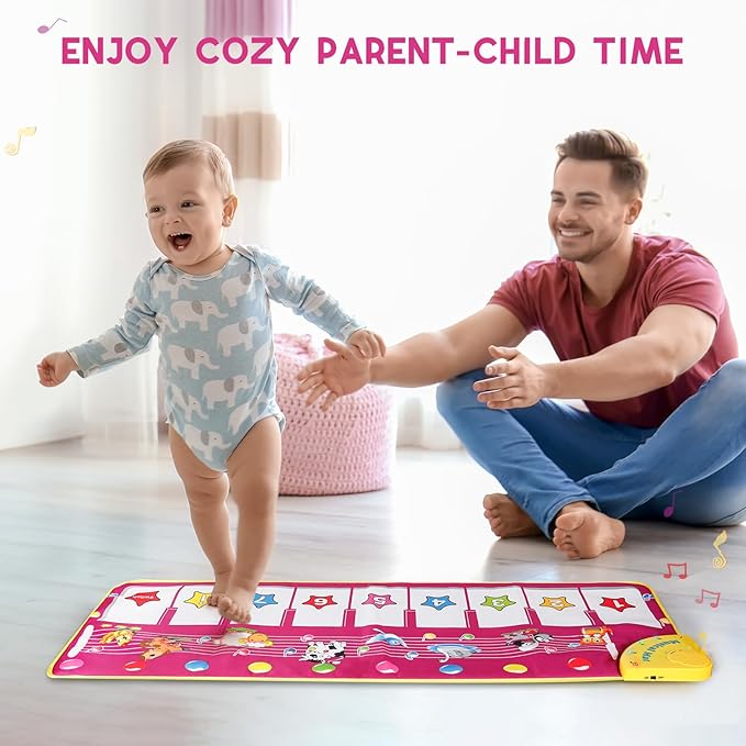 M SANMERSEN Floor Piano Mat, Toddler Toys Musical Mat, Keyboard Floor Playmat 39.5" Electronic Music Animal Touch Play Blanket Funny Xmas Gift Toy for 1 2 3 Year Old