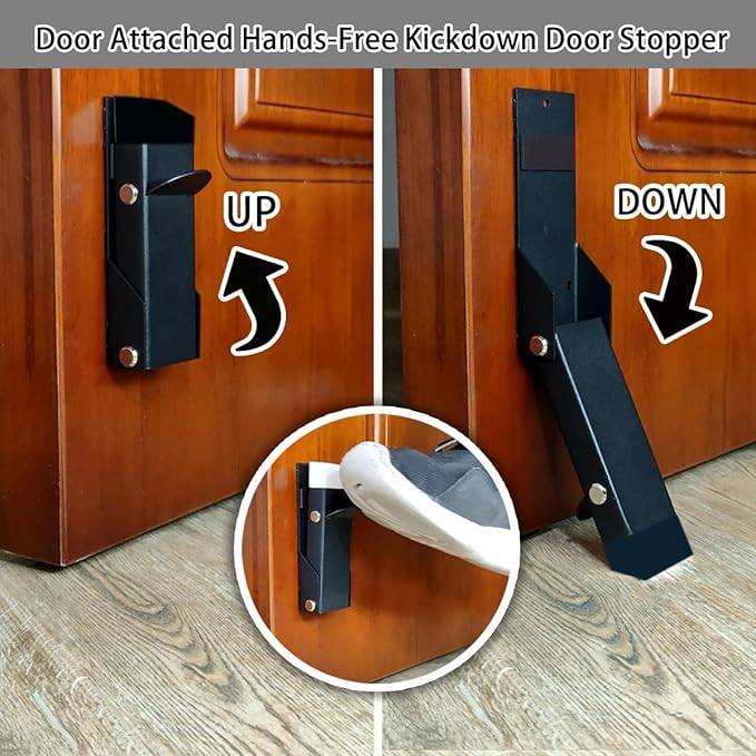 No Drilling Door Stopper Hold Door Open, Self Adhesive Door Stop, Door Stoppers for Bottom of Door, Kickdown Door Stop, Heavy Duty Door Wedge Catch, Easy Installation