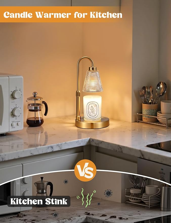 Big Gold Candle Warmer Lamp with Timer, Dimmable Candle Warmer for Home Decor, Height Adjustable Candle Lamp for Jar Candles, Birthday Gifts for Women Mom, House Warming Gifts New Home