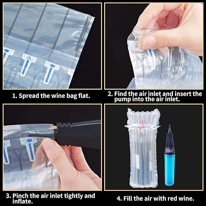 Wine Bottle Travel Protector Bags, Conilly 10 Packs Inflatable Air Column Packaging Bubble Bag with Free Inflator Pump, Reusable Wine Bottle Protector,Safe Choice for wine Transportation