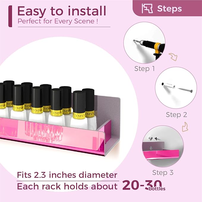RORKIM 4 Pack 15 Inch Pink Reflective Acrylic Shelves, Pink Floating Shelves, Modern Sunglasses Essential Oil Picture Ledge Display Toy Storage Shelf