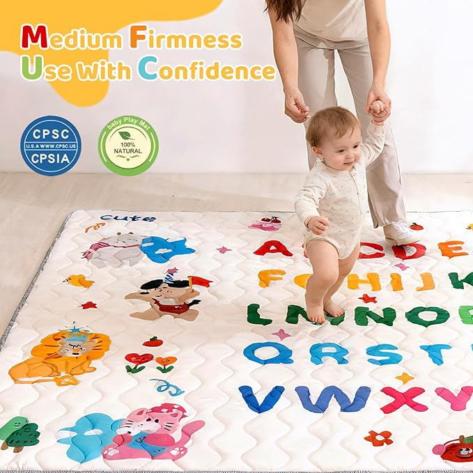 Baby Play Mat for Floor, 50'' x 50'' Thicken Foam Soft Padded Mat for Baby, Playpen Mat for Toddlers Infant Kids, Machine Washable, Non-Slip Bottom Safe for Crawling (Circus)