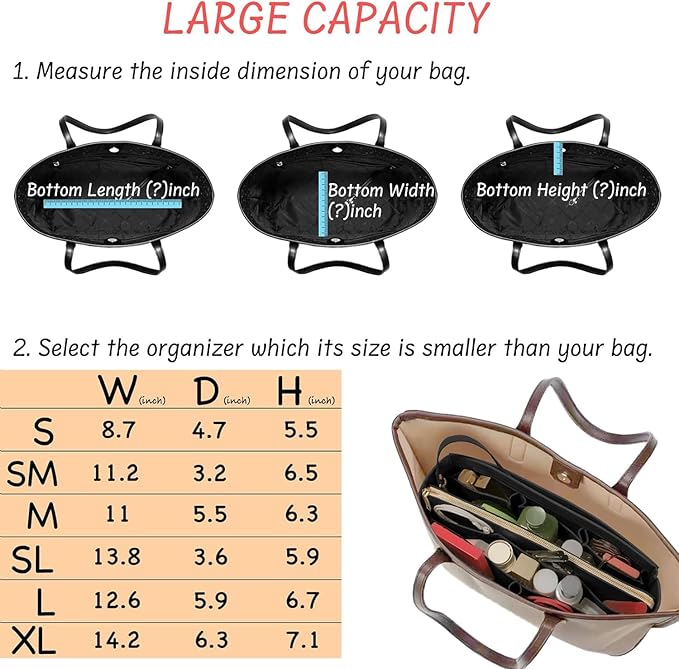Purse Organizer Insert with Zipper Felt Bag Organizer Handbag Organizer Insert Bag in Bag Organizer with Key Chain for Tote Purse Bag Black Slender-Medium