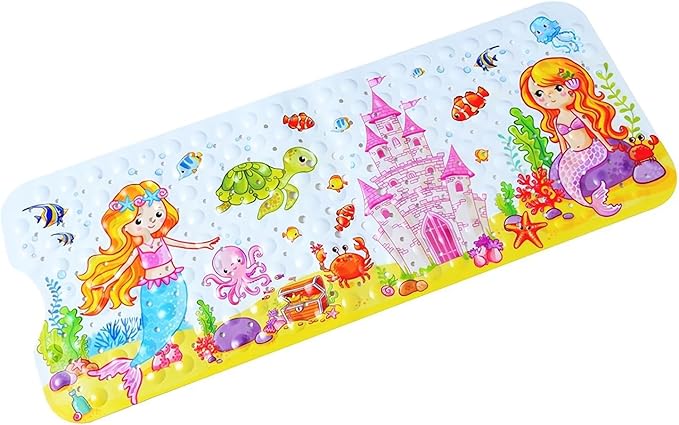 Non Slip Bath Mat for Inside Bath for Kids Girls and Boys, Cartoon Sea Animal Bathtub Mat Shower Mat, Bathroom Mat Anti Slip with Suction Cup Machine Washable Long 40 X 16 Inch, 100 x 40cm - Mermaid