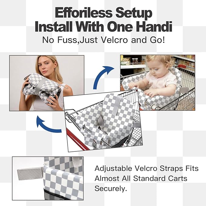 Shopping Cart Cover for Baby &High Chair Cover, Padded with Detachable Strap & Thigh Pad, Machine Washable, Padded Toddler Shopping Cart Cover Grocery Cart Cover(Checkered)