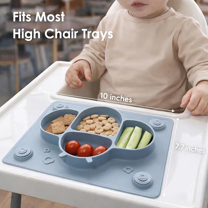 ROCCED Suction Plates for Baby Placemat Spoon Fork Set for Toddlers, Silicone Baby Plates with Suction Baby Dishes for Kids Plates-mustard