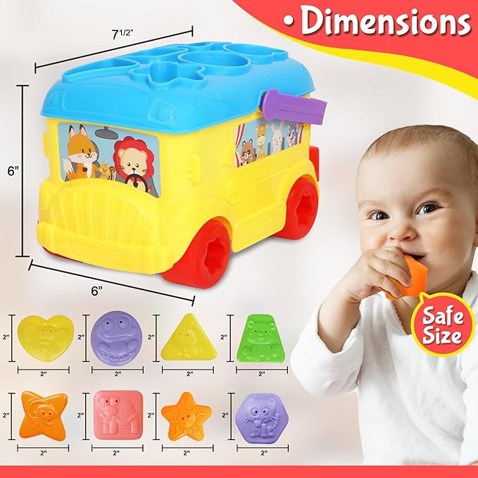 Playkidiz Bus Shape Sorter Toy - Kids Block Sorter with 16 Colorful Shapes - Sorting Toys for Toddlers 1-3 - Creative Play Learning Skills Development