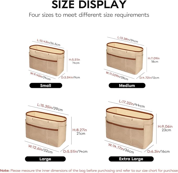 GIVLEFLY Tote Organizer Insert with Multiple Pockets Purse Dividers for Inside Bag with Handle Lightweight Purse Liner with Cup Holder Fit for Longchamp Medium Size and City30 and More (Medium,Beige)