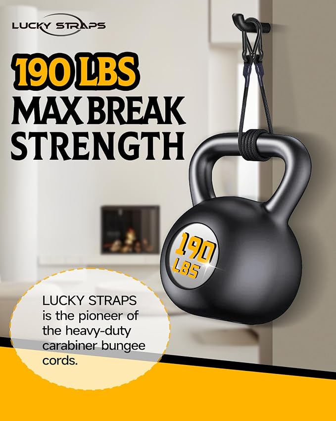 8 Pcs 12 Inch Heavy Duty Carabiner Bungee Cord Outdoor with 190 Lbs Max Break Strength, Black Bungee Straps with Upgraded Carabiner Hooks for Luggage Rack, Cargo, Hand Carts, Bike, Camping, etc