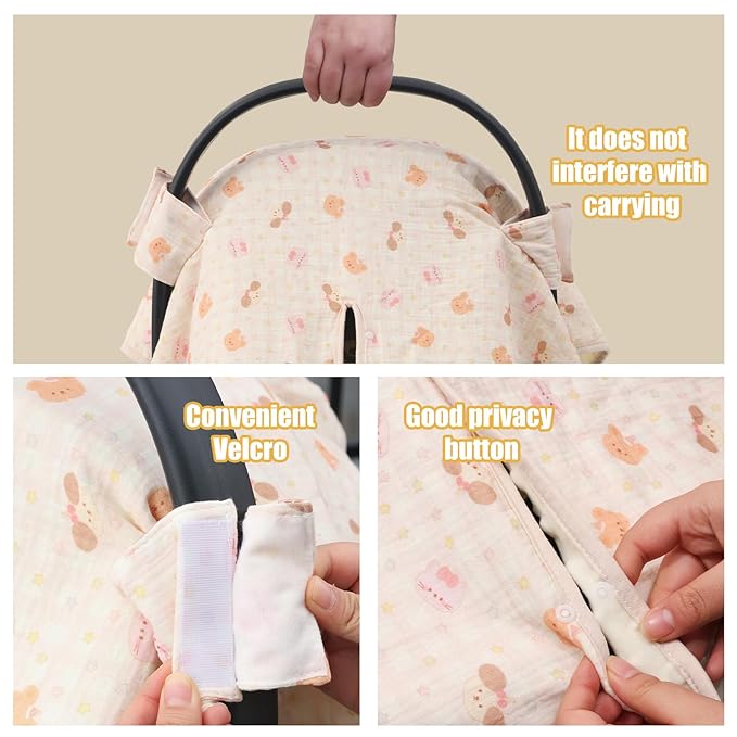 2-in-1 Baby Car Seat Cover, Baby Car Seat Canopy, Mom Nursing Cover，Easy to Install Shield，Multi-Purpose | Winter Warm & Summer Shade Use (Light Pink)