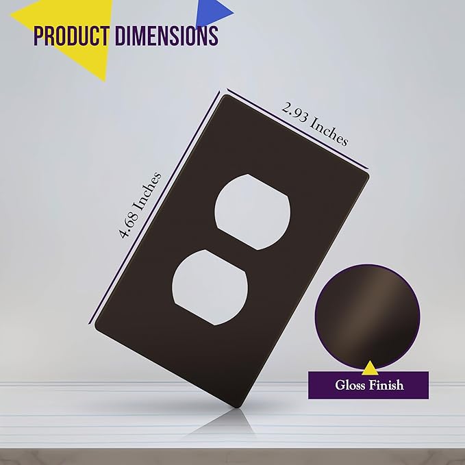 ENERLITES Screwless Duplex Wall Plate, Child Safe Receptacle Outlet Cover, Standard Size, 1-Gang 4.68" x 2.93", Unbreakable Polycarbonate Thermoplastic, UL Listed, SI8821-BR, Glossy, Brown