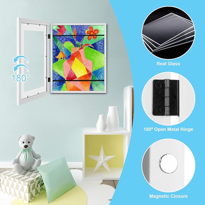 [2-Pack] Kids Art Frames, 10x12.5 Front Opening Kids Artwork Frames Changeable, White Artwork Display Storage Frame for Wall, Holds 50 Pcs, for 3D Picture, Crafts, Children Drawing, Hanging Art,